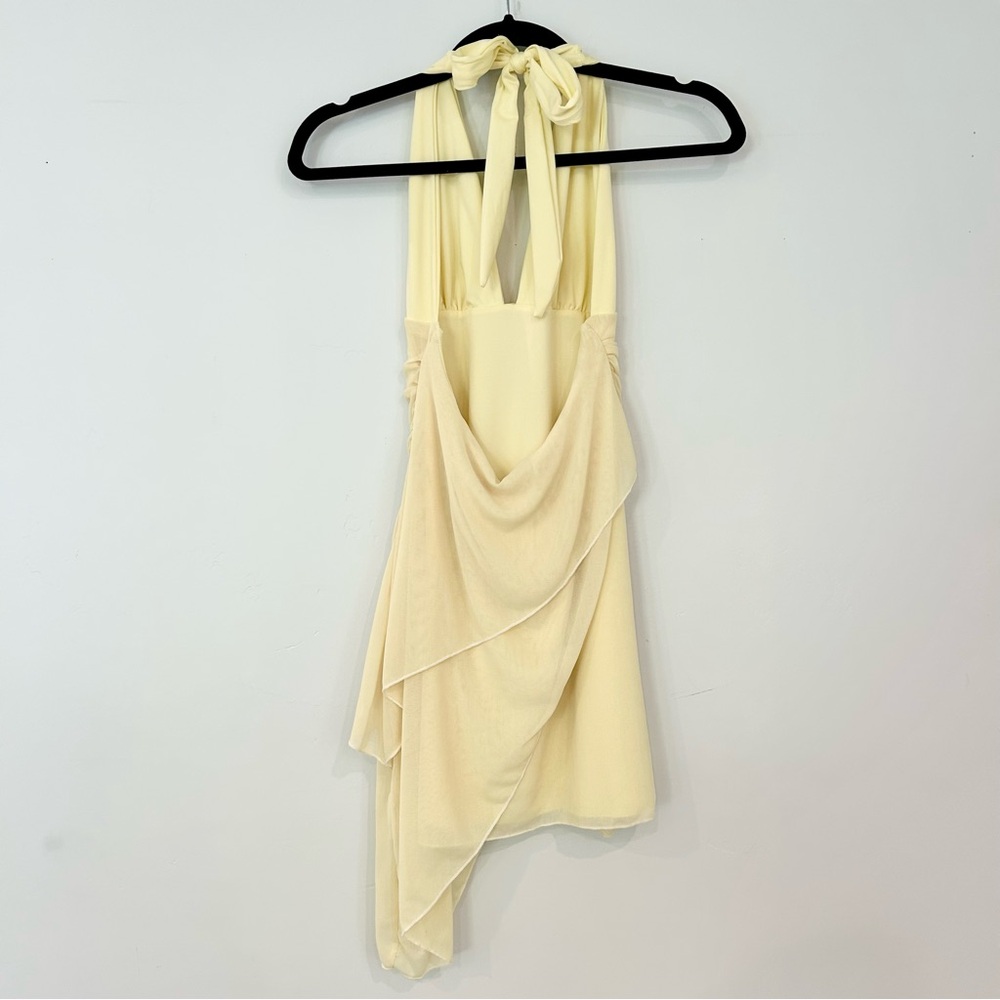 SHEIN Women’s Yellow Halter Backless Mini Dress with Drape and Bow Details - Picture 4 of 6